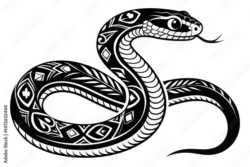 Obraz premium Tribal Snake Clipart Design for Tattoos and Reptile Symbolism