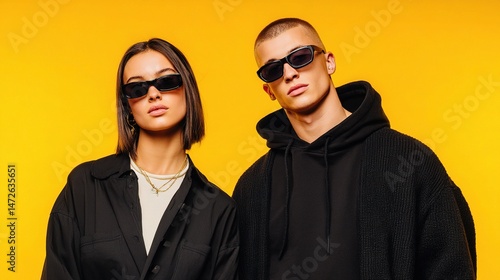 Stylish Duo Posing with Confidence in Modern Streetwear Fashion
