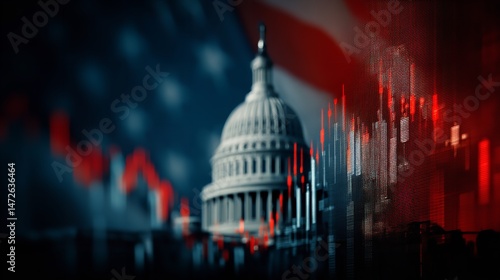 U.S. Capitol with Economic Downtrend Graph – American Politics and Crisis Concept