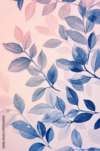 Hand-inked leaf patterns on a soft pastel background, delicate and creative