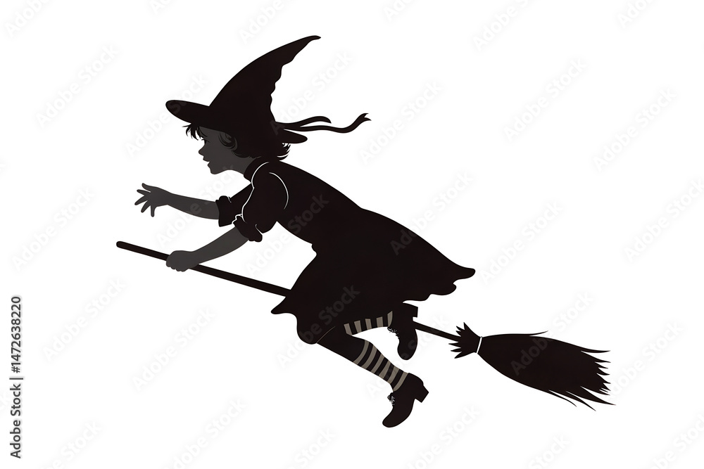 Fototapeta premium halloween witch flying on broom