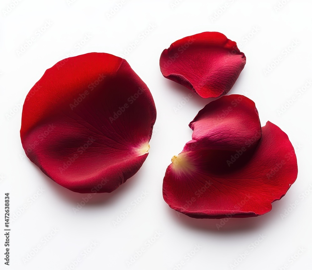 Fototapeta premium Delicate and Vibrant Red Rose Petals on a White Background for Romantic or Floral Design Concepts
