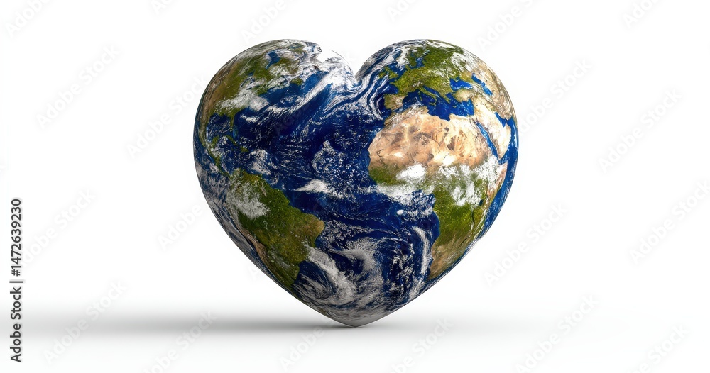 Obraz premium Heart-shaped Earth against white background.