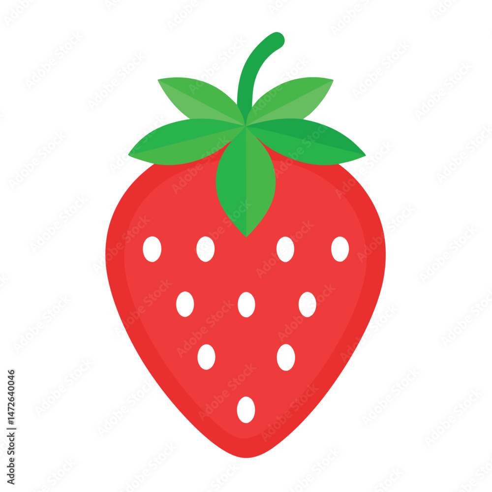 Obraz premium Flat Minimal Strawberry Icon – Modern Red Fruit Vector Isolated on White. Ideal for healthy food graphics, diet and nutrition concepts, app icons, packaging, web use, and UI/UX design.