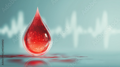 drop of blood with heartbeat line shadow – perfect for medical campaigns, blood donation awareness, healthcare posters, or cardiology-related infographics