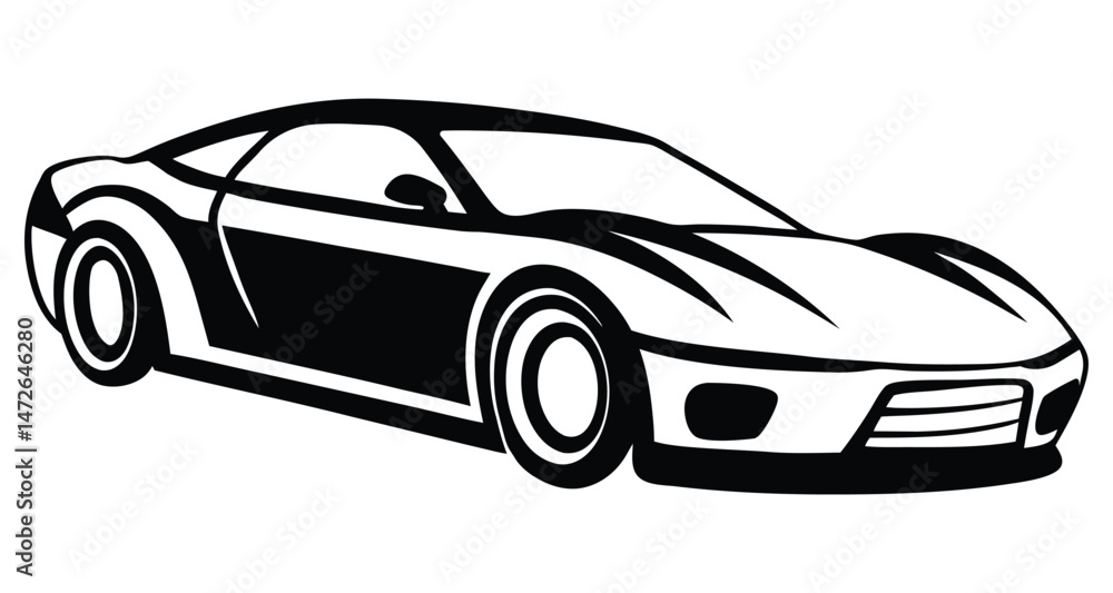 Fototapeta premium Sports Car black and white Silhouette Vector Design