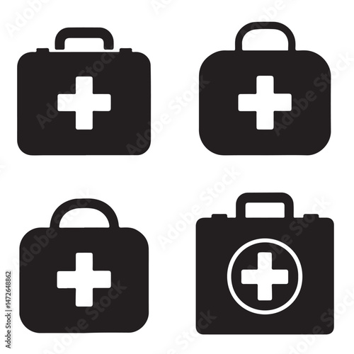 First Aid Kit Silhouettes – Medical Emergency Box Icons in Four Distinct Styles