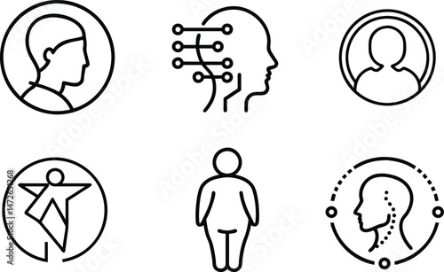 A circular icon with the simple silhouette of a person's head and shoulders