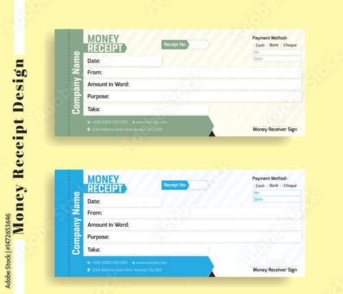 Corporate Money Receipt Design, Cash Receipt Template,Professional Money Receipt Template Design for Payment Documentation, Editable Payment Receipt Design for Financial Transactions, Clean and Modern
