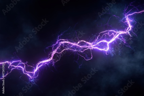 Vibrant purple lightning bolt in dark sky.