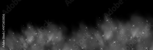 Mystery dark background with glowing particles, stardust, and glittering stars, creating a colorful, ethereal fog. 