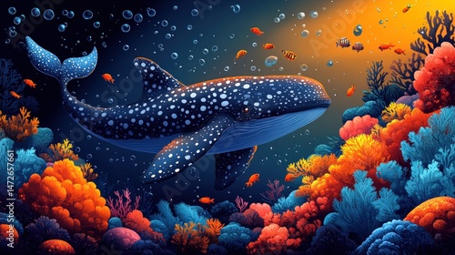 Fototapeta Naklejka Na Ścianę i Meble -  Underwater whale in vibrant coral reef