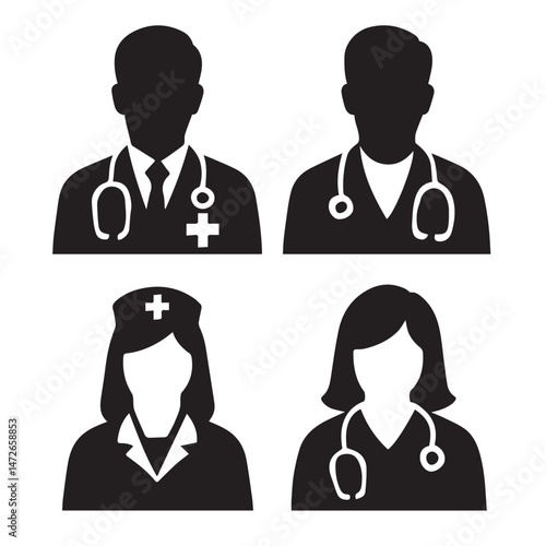 Doctor Silhouettes – Male and Female Medical Professionals with Stethoscope and Uniform Variations