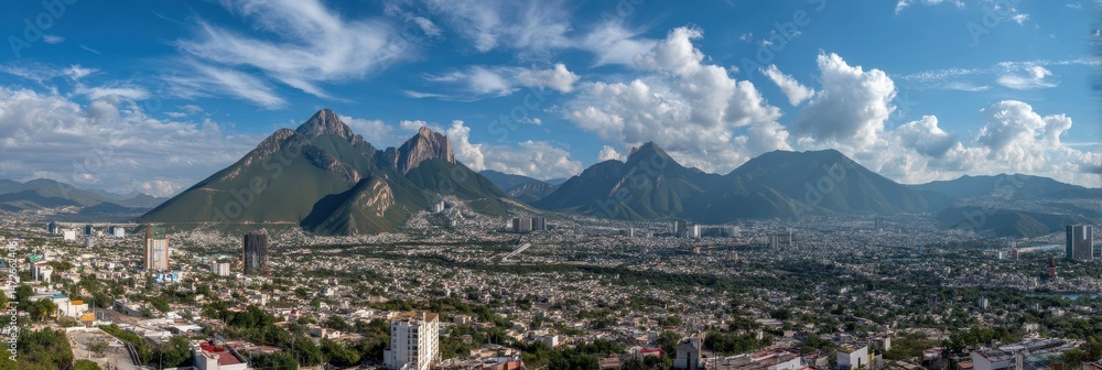 Obraz premium Panoramic Cityscape of Monterrey, Nuevo Leon, Showcasing Urban Architecture Under a Clear Sky