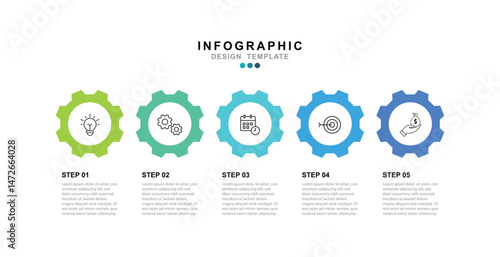 Business infographic template. 5 Step timeline journey. Process diagram, 5 options on white background
