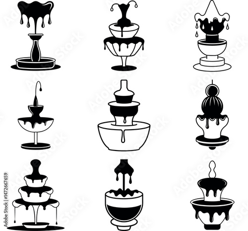Dripping Chocolate Fountain Illustrations, Minimalist Dessert Vector Design
