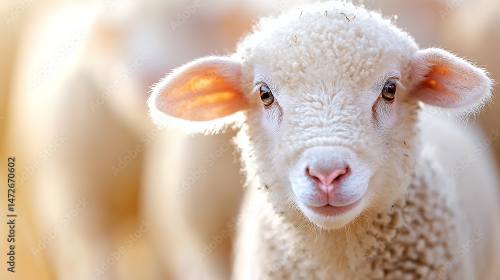 Naklejka premium Cute Lamb Close Up Portrait