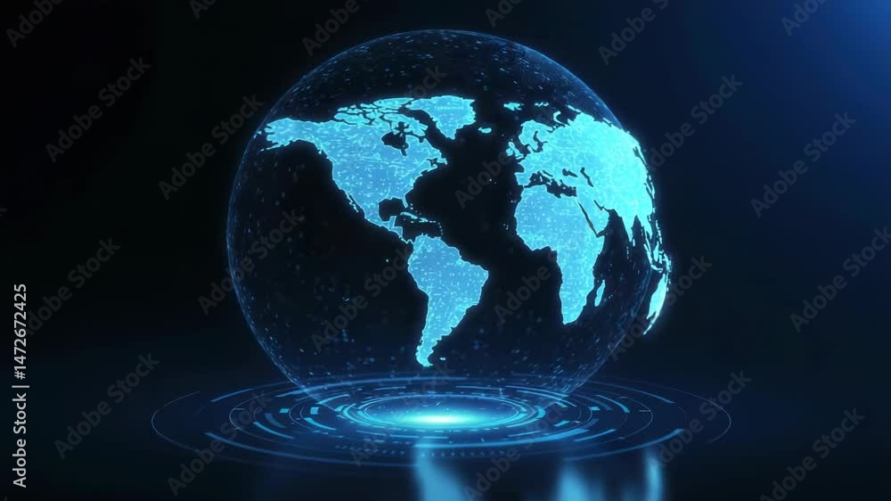 Global digital map hologram illustration