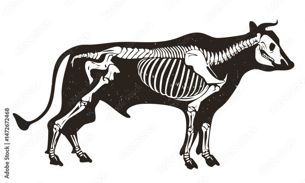 Fototapeta premium Farm Animal Skeleton Skull Vector Art