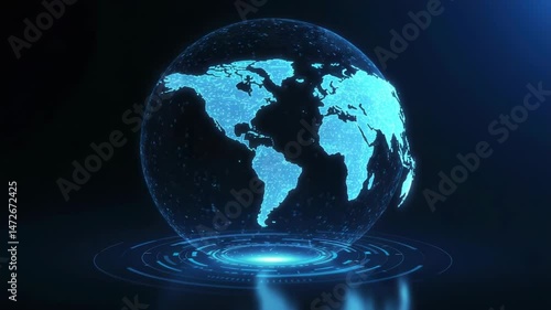 Global digital map hologram illustration