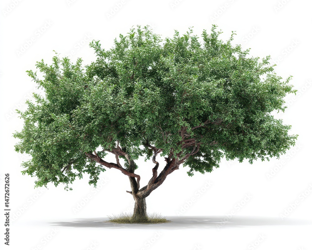 Fototapeta premium Hackberry Tree: Lifelike 3D Depiction on White Backdrop, Celebrating Nature's Vibrant Green Leaves and Branches