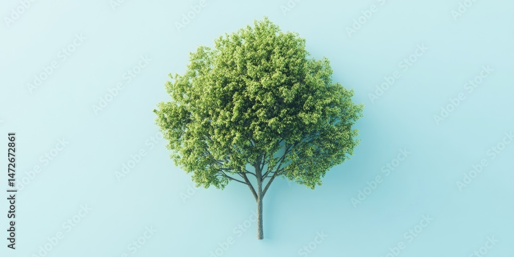Fototapeta premium Isolated Green Tree Against a Pastel Background