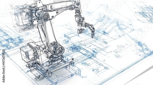 Detailed technical drawing of an industrial robot arm.