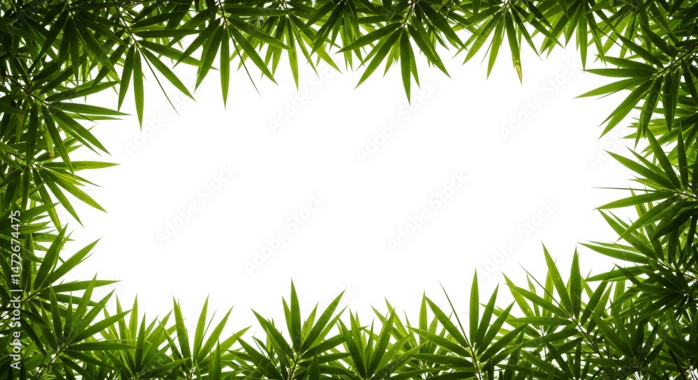 Fresh Bamboo Leaves Frame with Empty Space for Text Overlay Design Fresh Bamboo Leaves Frame with Empty Space for Text Overlay Design