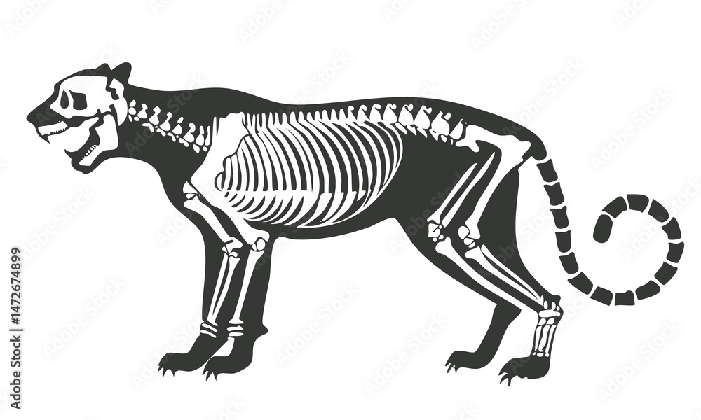 Fototapeta premium Bengal Tiger Skull with Spine and Ribcage Art