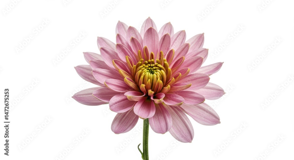 Obraz premium Isolated close-up of a pale pink chrysanthemum flower with white background