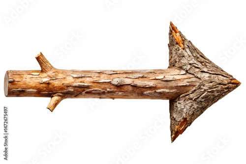Wooden direction pointer arrow graphic isolated on transparent background.