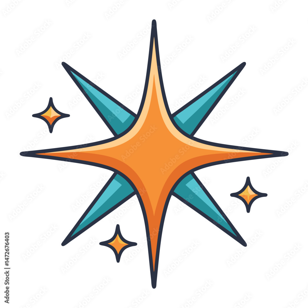 Obraz premium Sparkle Star Vector Illustration – Shiny Twinkle Light Icon for Holiday, Magic, Night Sky, or Decorative Projects in Digital Art, Print, and Web Design