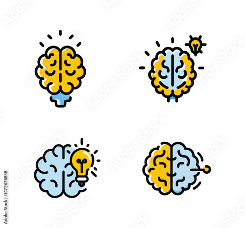 Set of  colorful brain on white background.