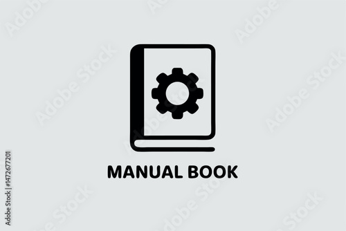 Simple black manual book icon indicating settings or instructions on a light gray background