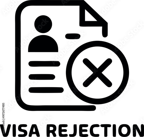 Visa application rejected icon illustration representing denial of immigration entry and documentation