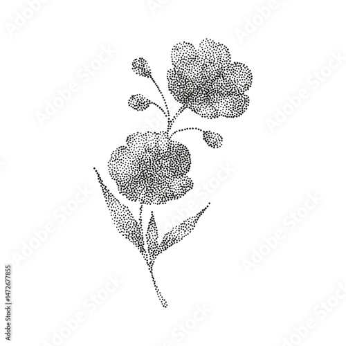 Grunge vintage flowers in halftones. Aesthetic graphic tattoo. Gothic punk poster.