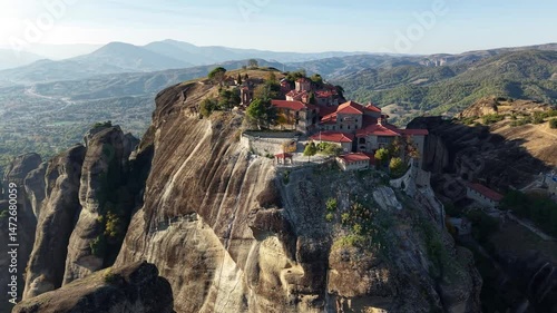 Breathtaking aerial view of Meteora monasteries in Greece with stunning rock formations and landscapes