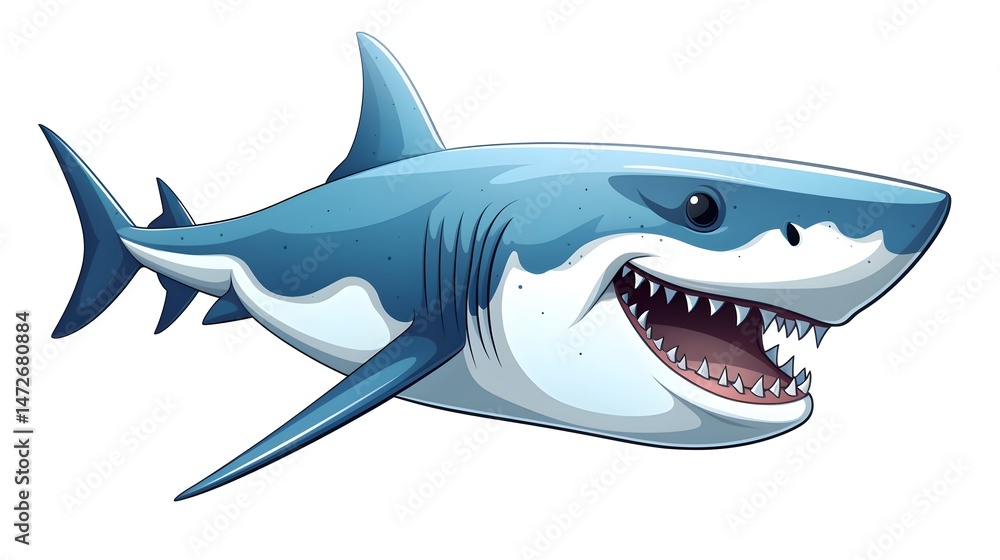 Fototapeta premium Professional Vector Illustration of a Smiling Great White Shark Attacking Concept