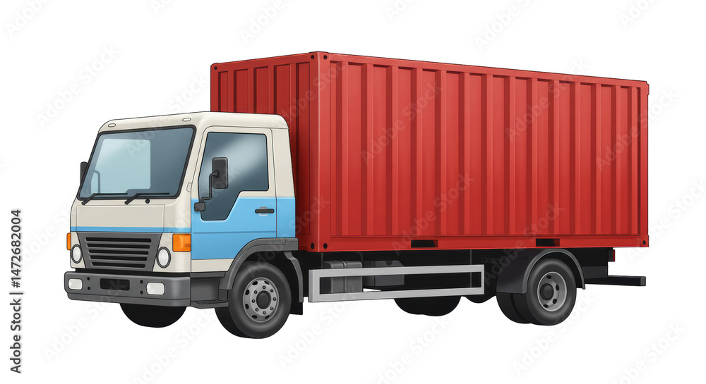 Isolated Delivery Truck with Red Container Isolated Delivery Truck with Red Container