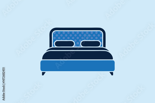 Vector illustration of a modern double bed with pillows and patterned headboard