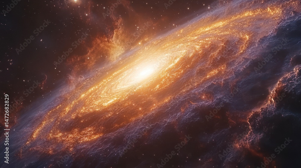 Obraz premium Glowing nebula with spiraling, colorful cosmic clouds and bright center