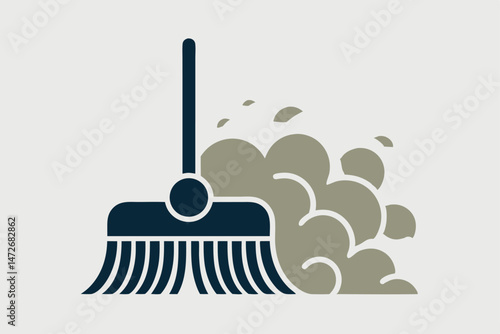 A flat vector illustration of a broom sweeping dust particles into the air