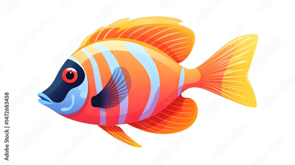 Fototapeta premium Colorful Coral Fish Cartoon Vector Illustration isolated on white background for Ocean Theme Designs