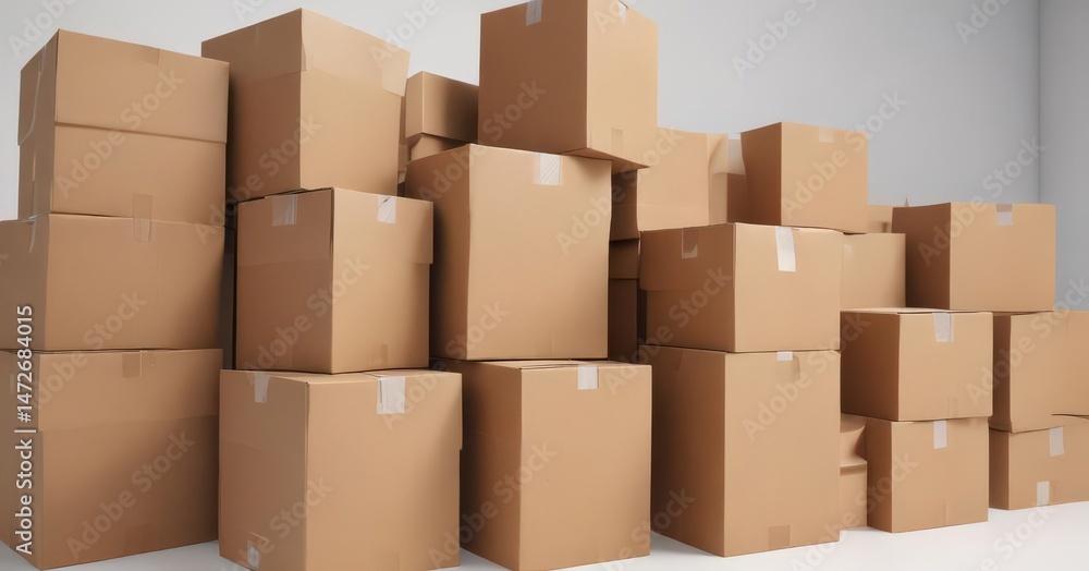 Several brown cardboard boxes arranged on a clean white surface , shipping, brown, white Several brown cardboard boxes arranged on a clean white surface , shipping, brown, white