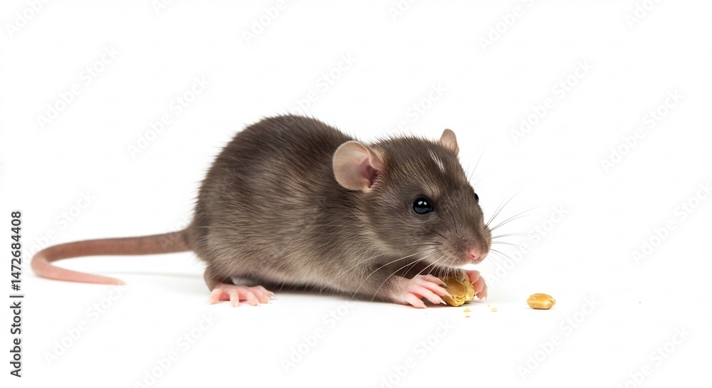 白い背景で美味しそうに餌を食べるネズミ. AI Generated 白い背景で美味しそうに餌を食べるネズミ. AI Generated