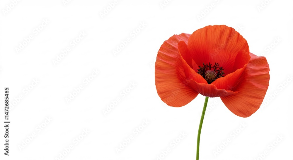 Obraz premium 白い背景 鮮やか紅いケシの花 優雅に咲く. AI Generated