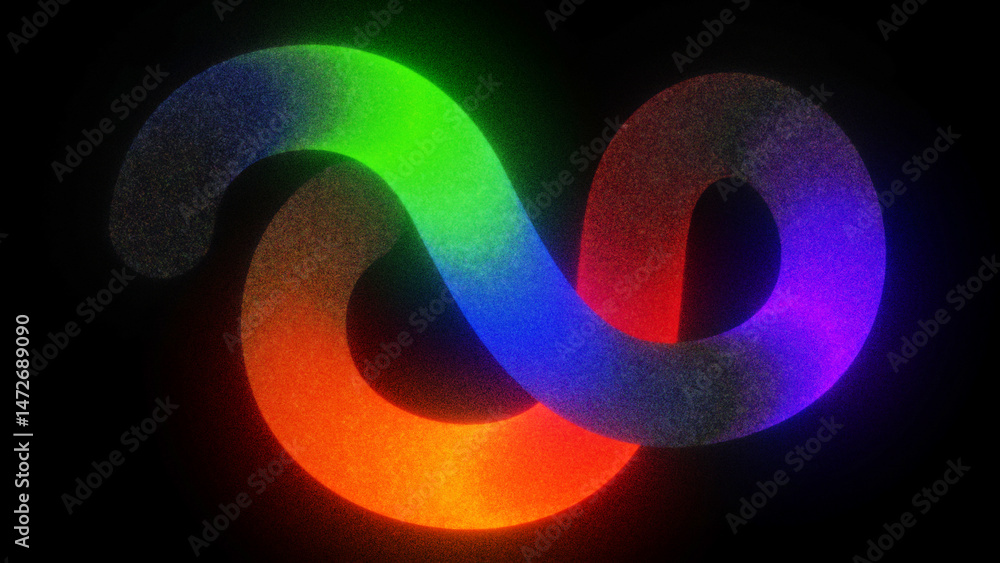 abstract unfocussed grainy background, curvy tube glowing with colorful gradient, retro film effect abstract unfocussed grainy background, curvy tube glowing with colorful gradient, retro film effect