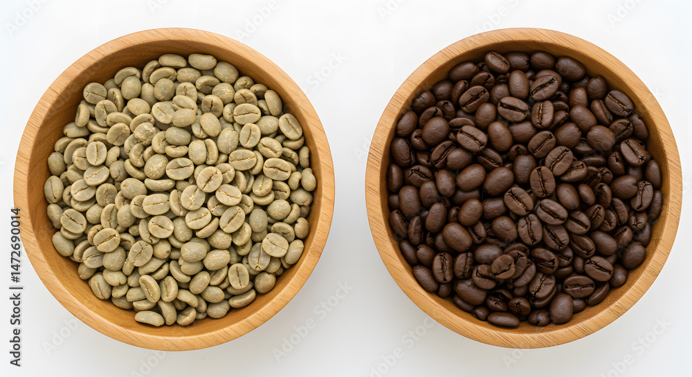 Fototapeta premium Green and Roasted Coffee Beans: A Side-by-Side Comparison