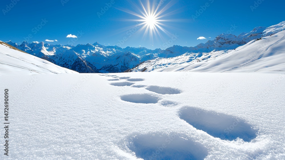 Footprints in Snow Mountain Landscape Footprints in Snow Mountain Landscape