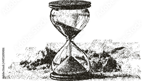 Hourglass Collage Element with Vintage Stipple Texture � Grunge Psychedelic Surreal Vector Illustration for 90s Aesthetic Poster or Tattoo Design